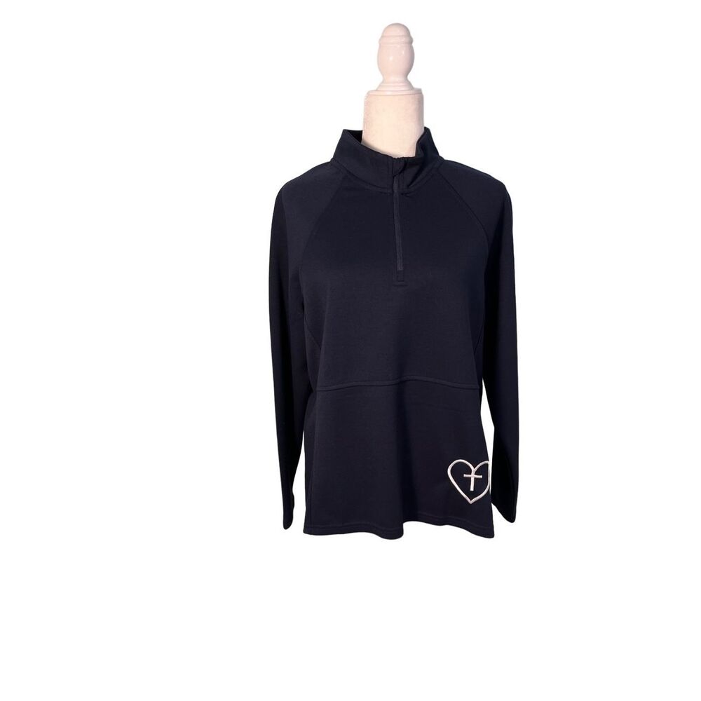 Charles River navy mock neck pullover with heart and cross emblem - L